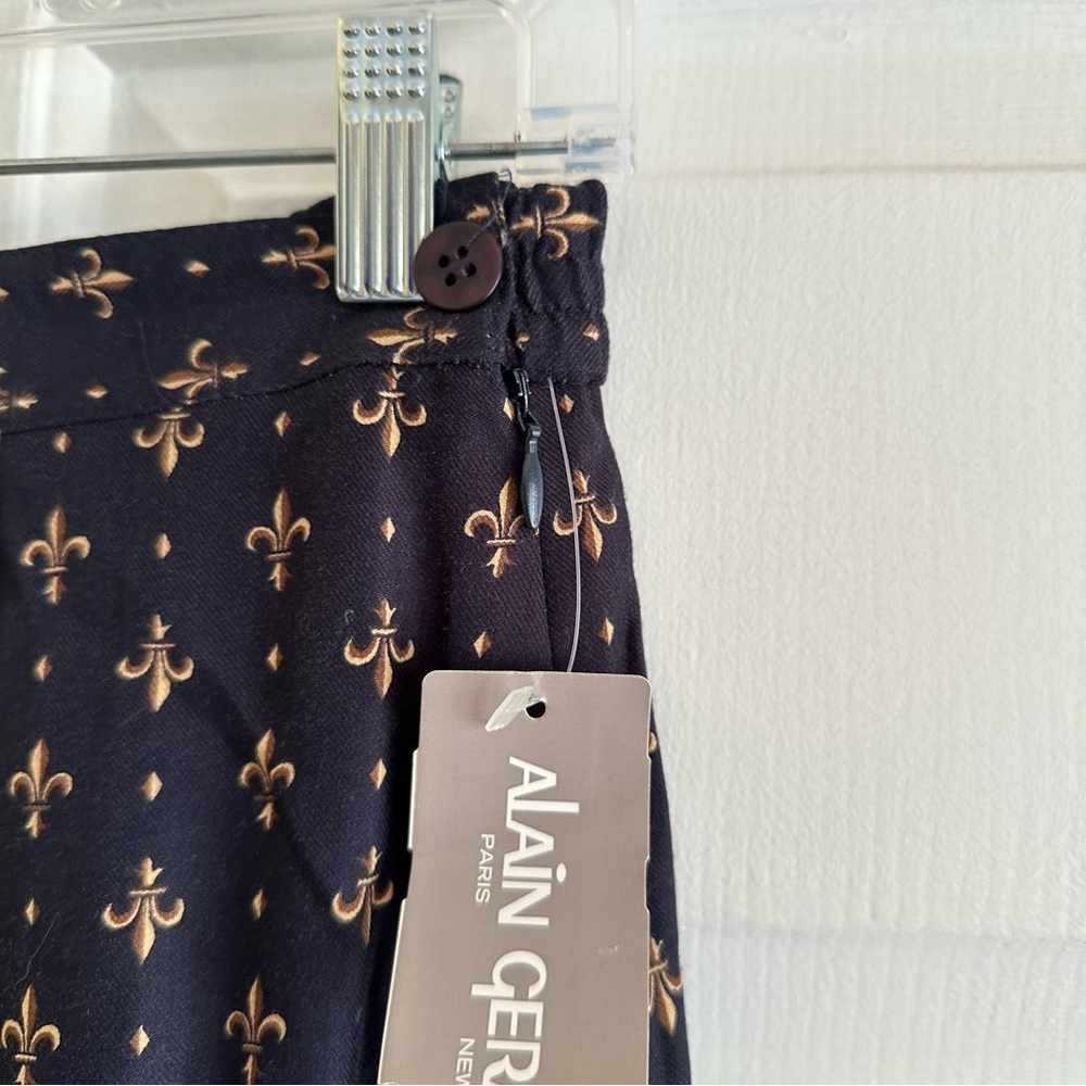 Alain Gerard Vintage 80s Navy Midi Skirt fleur-de-lis print Equestrian Size 6 - Picture 5 of 10